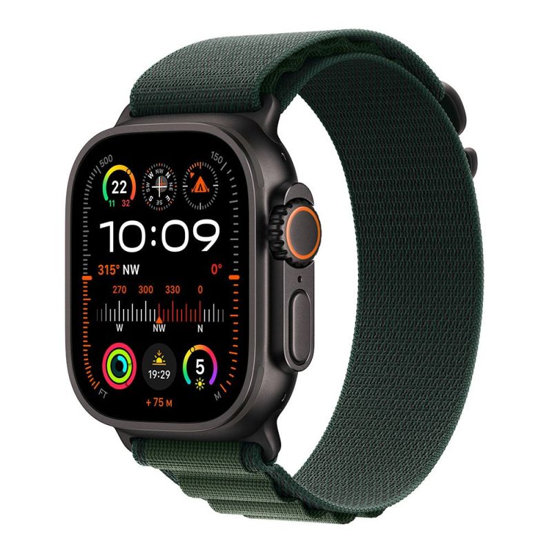 Apple Watch Ultra 2 GPS + Cellular 49mm Black Titanium Case with Dark Green Alpine Loop - Large