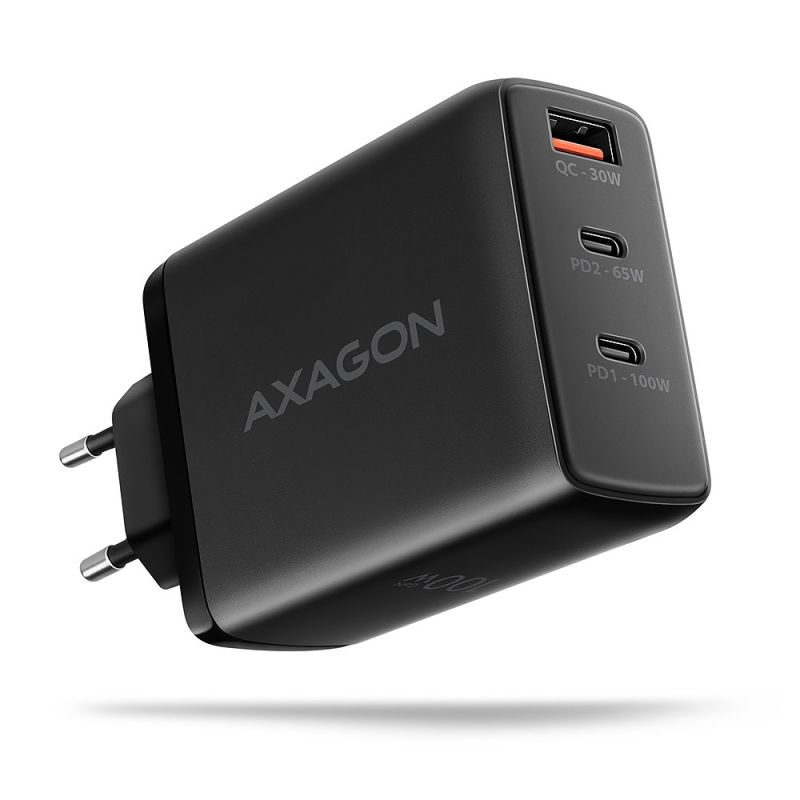 AXAGON ACU-DPQ100, GaN nabíjačka do siete 100W, 3x port (USB-A + dual USB-C), PD3.0/PPS/QC4+/Apple, čierná AXAGON ACU-DPQ100, GaN nabíjačka do siete 100W, 3x port (USB-A + dual USB-C), PD3.0/PPS/QC4+/Apple, čierná