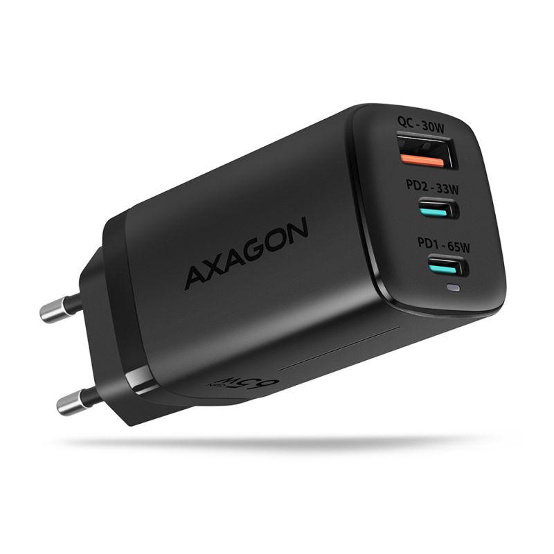 AXAGON ACU-DPQ65, GaN nabíjačka do siete 65W, 3x port (USB-A + dual USB-C), PD3.0/QC4+/PPS/Apple, černá AXAGON ACU-DPQ65, GaN nabíjačka do siete 65W, 3x port (USB-A + dual USB-C), PD3.0/QC4+/PPS/Apple, černá