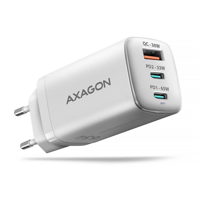 AXAGON ACU-DPQ65W, GaN nabíjačka do siete 65W, 3x port (USB-A + dual USB-C), PD3.0/QC4+/PPS/Apple, bílá AXAGON ACU-DPQ65W, GaN nabíjačka do siete 65W, 3x port (USB-A + dual USB-C), PD3.0/QC4+/PPS/Apple, bílá