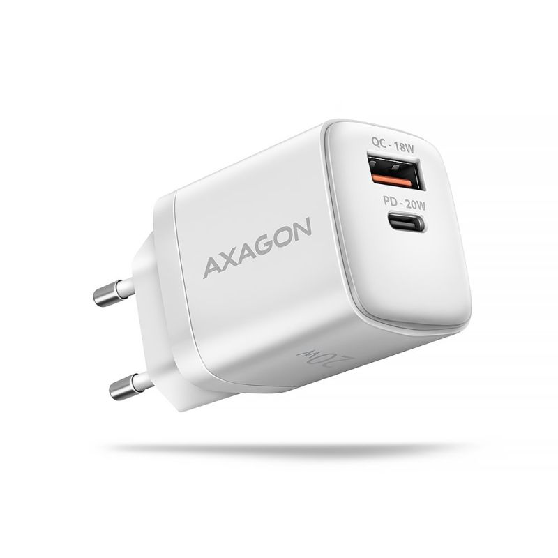 AXAGON ACU-PQ20W nabíjačka do siete 20W, 2x port (USB-A + USB-C), PD3.0/PPS/QC4+/AFC/Apple, bílá AXAGON ACU-PQ20W nabíjačka do siete 20W, 2x port (USB-A + USB-C), PD3.0/PPS/QC4+/AFC/Apple, bílá