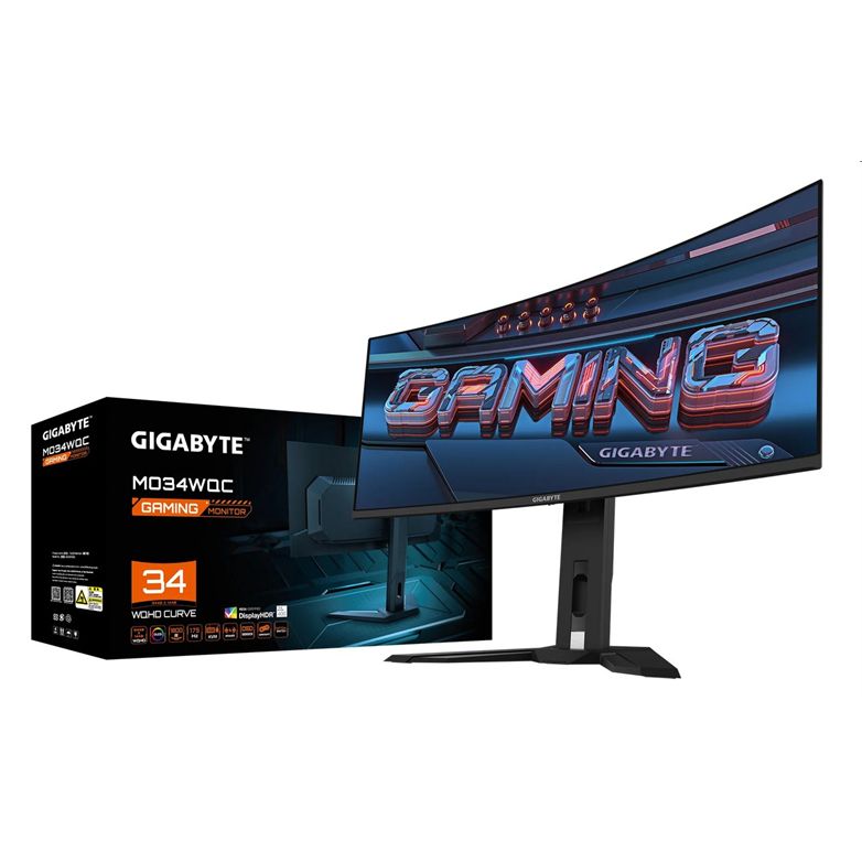 GIGABYTE LCD MO34WQC GAMING Monitor 34" WQHD 3440x1440, OLED 1800R, 175Hz, 2xHDMI, DP, USB-C PD, USB HUB, Speakers GIGABYTE LCD MO34WQC GAMING Monitor 34" WQHD 3440x1440, OLED 1800R, 175Hz, 2xHDMI, DP, USB-C PD, USB HUB, Speakers