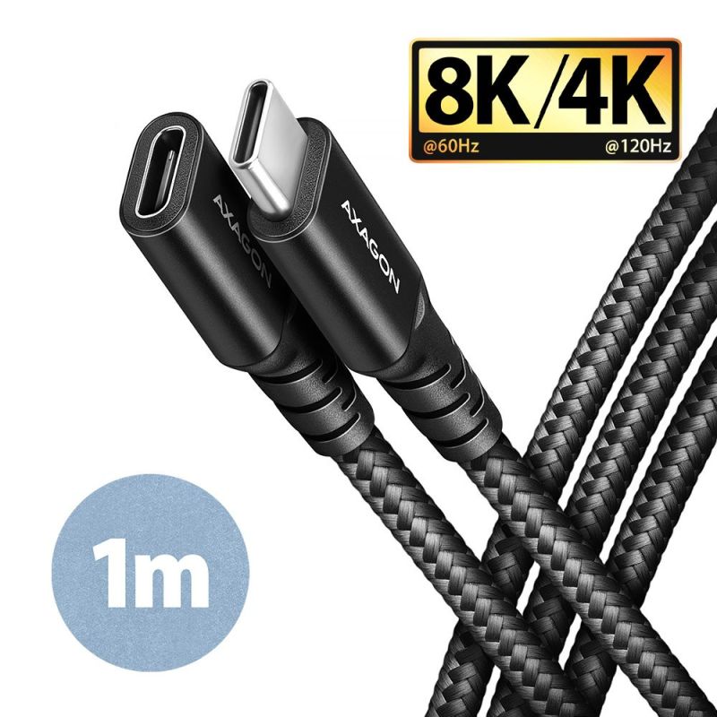 AXAGON BUCM32-CF10AB prodlužovací kabel USB-C (M) <-> USB-C (F), 1 m, USB 20Gbps, PD 240W 5A, 8K HD, ALU, oplet, černý