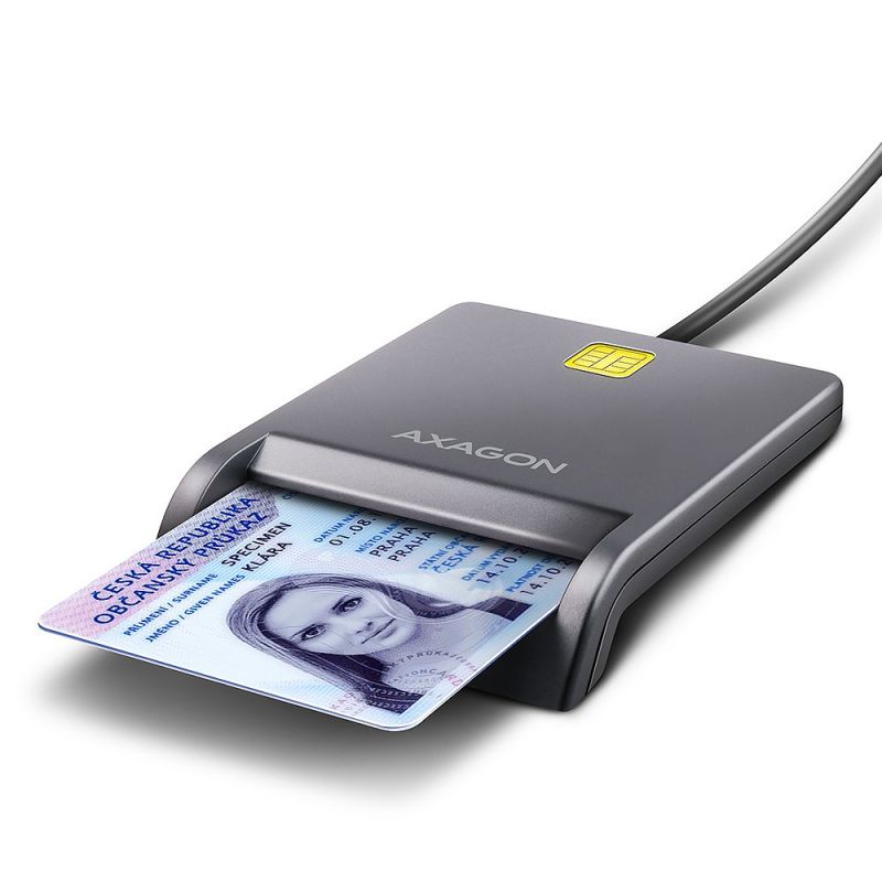 AXAGON CRE-SM3T, USB-A FlatReader čítačka kontaktných kariet ID card (eID klient), kabel 1.3 m
