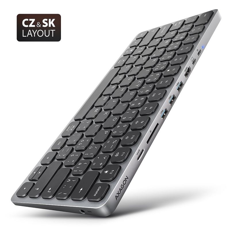 AXAGON HMC-KB-CS, USB 5Gbps hub s CZ/SK klávesnicou, HDMI 4K/60Hz, 3x USB-A, SD/mSD, audio, PD 100W, kabel USB-C 60 cm AXAGON HMC-KB-CS, USB 5Gbps hub s CZ/SK klávesnicou, HDMI 4K/60Hz, 3x USB-A, SD/mSD, audio, PD 100W, kabel USB-C 60 cm