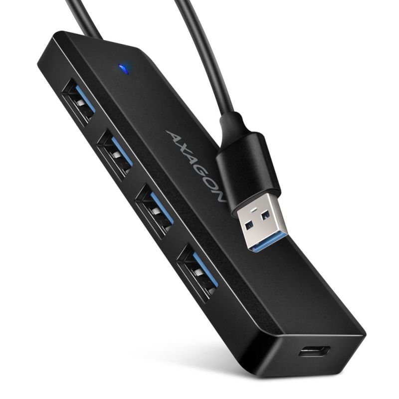 AXAGON HUE-C1A, 4x USB 5Gbps TRAVEL hub, USB-C napájací konektor, kabel USB-A 19 cm AXAGON HUE-C1A, 4x USB 5Gbps TRAVEL hub, USB-C napájací konektor, kabel USB-A 19 cm