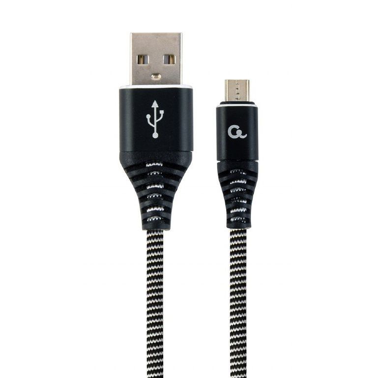 kabel CABLEXPERT USB 2.0 AM na MicroUSB (AM/BM), 2 m, opletený, černo-bílý, blister, PREMIUM QUALITY kabel CABLEXPERT USB 2.0 AM na MicroUSB (AM/BM), 2 m, opletený, černo-bílý, blister, PREMIUM QUALITY