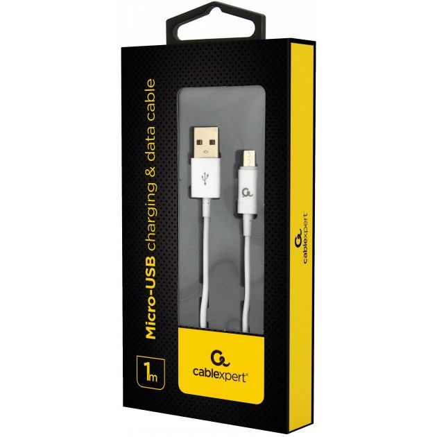kabel CABLEXPERT USB 2.0 AM na MicroUSB kabel (AM/BM), 1 m, bílý kabel CABLEXPERT USB 2.0 AM na MicroUSB kabel (AM/BM), 1 m, bílý