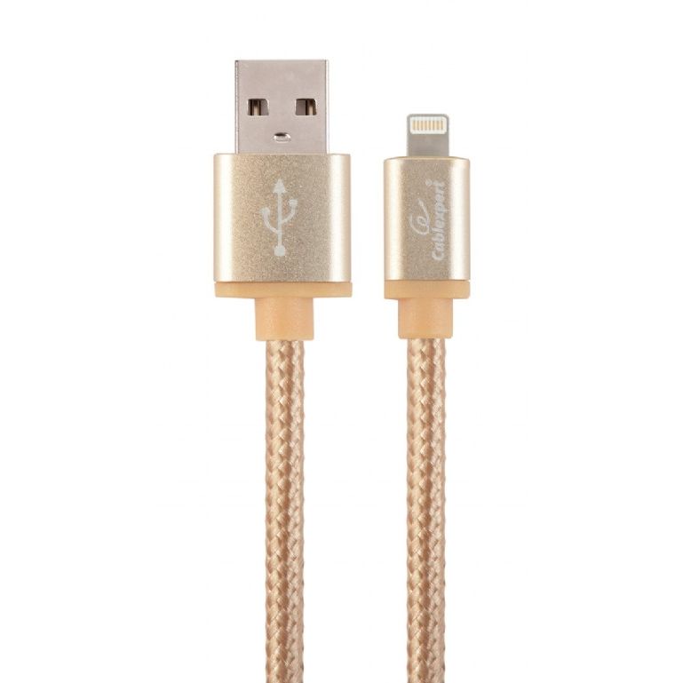 kabel CABLEXPERT USB 2.0 Lightning (IP5 a vyšší) nabíjací a synchronizačný kabel, opletený, 1, 8 m, zlatý, blister kabel CABLEXPERT USB 2.0 Lightning (IP5 a vyšší) nabíjací a synchronizačný kabel, opletený, 1, 8 m, zlatý, blister
