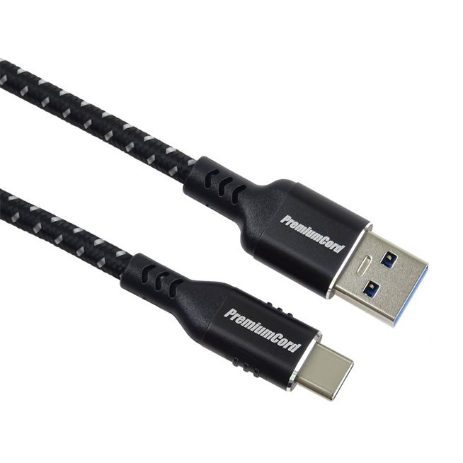 PremiumCord kábel USB-C - USB 3.0 A (USB 3.2 gen1, 3A, 5Gbit/s) bavlnený oplet a hliníkové konektory 1m PremiumCord kábel USB-C - USB 3.0 A (USB 3.2 gen1, 3A, 5Gbit/s) bavlnený oplet a hliníkové konektory 1m