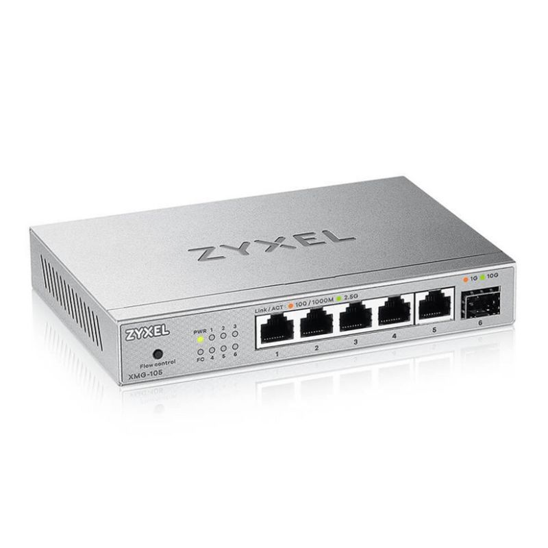 Zyxel XMG-105 5 Ports 2, 5G + 1 SFP+ MultiGig unmanaged Desktop Switch Zyxel XMG-105 5 Ports 2, 5G + 1 SFP+ MultiGig unmanaged Desktop Switch