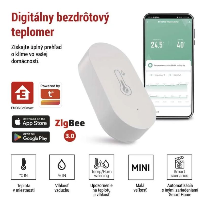 EMOS GoSmart Digitálny bezdrátový teplomer EGS0102 ZigBee EMOS GoSmart Digitálny bezdrátový teplomer EGS0102 ZigBee