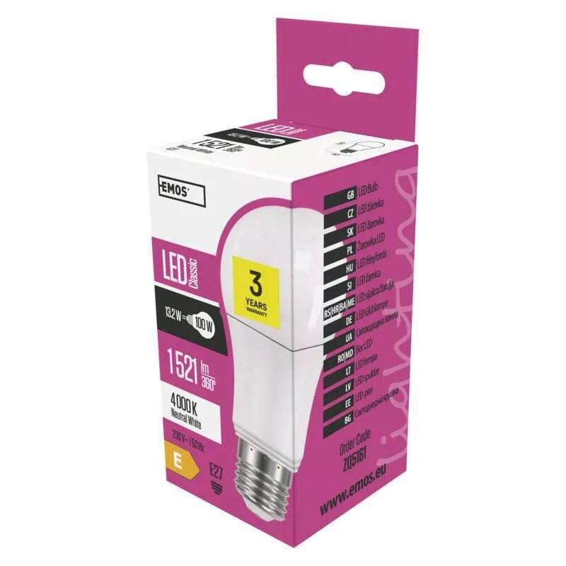 EMOS LED žiarovka Classic A60 13,2W E27 neutrálna bílá EMOS LED žiarovka Classic A60 13,2W E27 neutrálna bílá