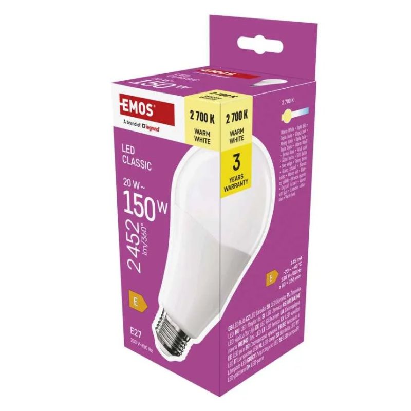 EMOS LED žiarovka Classic A80 / E27 / 20 W (150 W) / 2452 lm / Teplá bílá EMOS LED žiarovka Classic A80 / E27 / 20 W (150 W) / 2452 lm / Teplá bílá