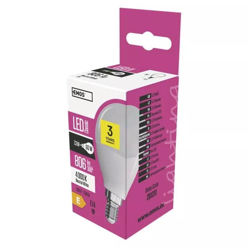 EMOS LED žiarovka Classic Mini Globe 7,3W E14 neutrálna bílá EMOS LED žiarovka Classic Mini Globe 7,3W E14 neutrálna bílá