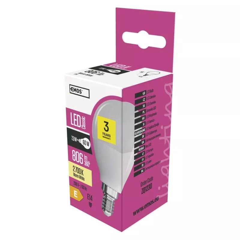 EMOS LED žiarovka Classic Mini Globe 7,3W E14 teplá bílá EMOS LED žiarovka Classic Mini Globe 7,3W E14 teplá bílá