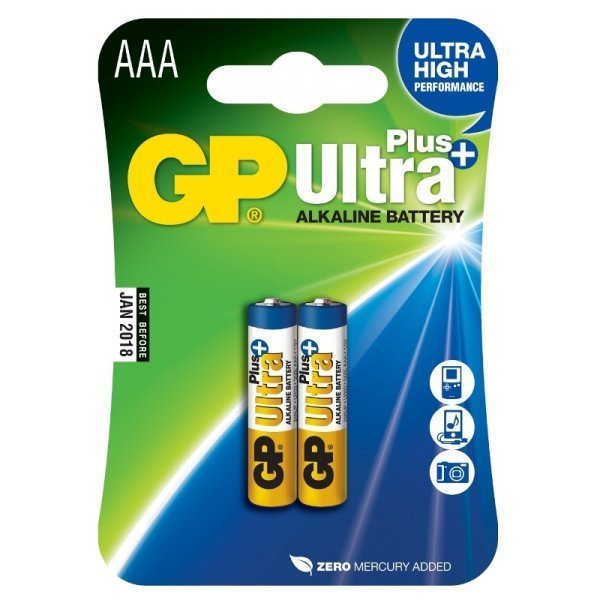 Alkalická mikrotužková baterie AAA, GP Ultra Plus, 2 kusy