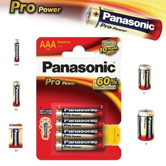 Alkalická mikrotužková baterie AAA (LR03), Panasonic Pro Power, 4 kusy