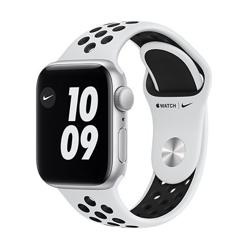 Apple Watch Nike Series 6 GPS, 44mm Silver Aluminium Case with Pure Platinum/Black Nike Sport Band-Regular