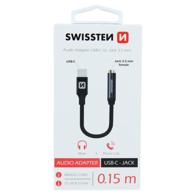 Audio adaptér Swissten USB-C/Jack (samice) 0.15m, černý