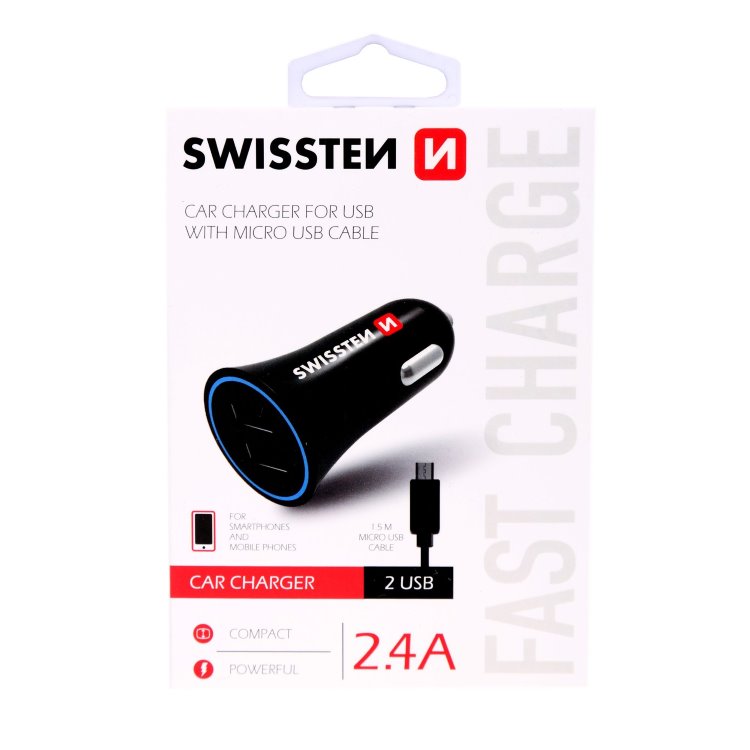 Autonabíječka Swissten 2.4A s 2x USB + kabel Micro USB