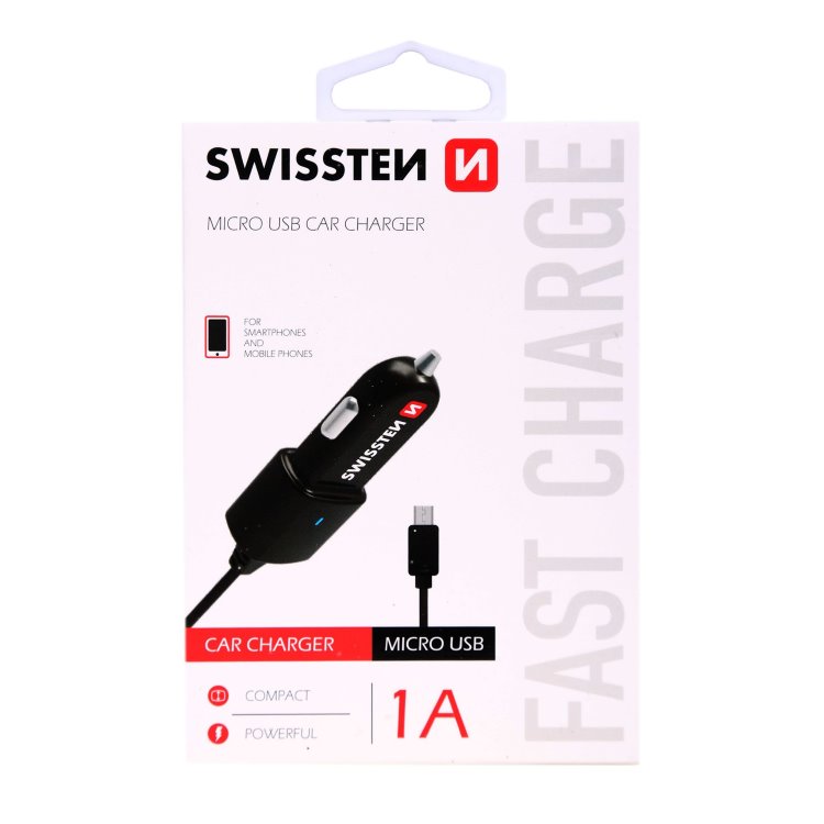 Autonabíječka Swissten se zabudovaným Micro-USB kabelem