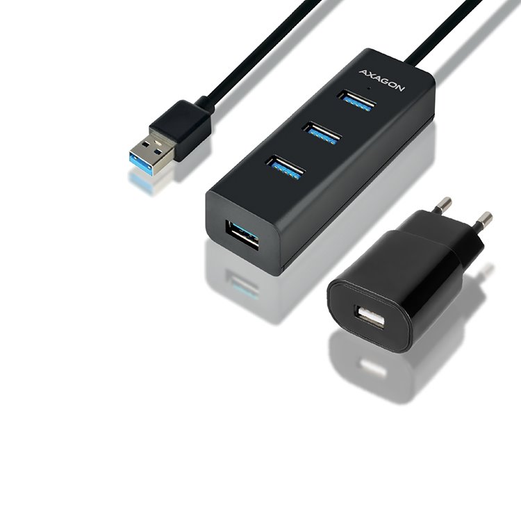 AXAGON HUE-S2BL 4x USB 3.0 hub s podporou rychlonabíjení + síťový adaptér