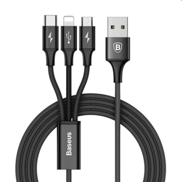 Baseus Rapid Series 3v1 kabel USB-A/Micro-USB+Lightning+USB-C 3A 1.2m, černý