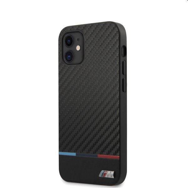 BMW PU Carbon Tricolor Line Kryt pro iPhone 12/12 Pro, Black