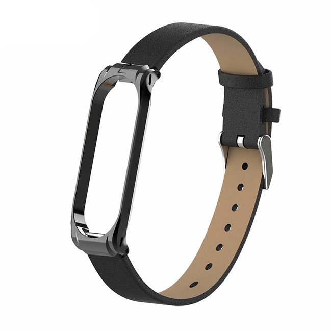 Kožený pásek pro Xiaomi MiBand 3/4, black Kožený pásek pro Xiaomi MiBand 3/4, black