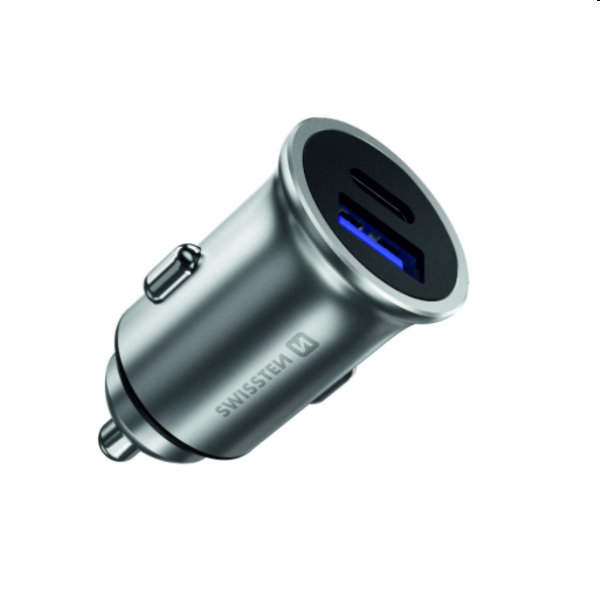 CL adapter Swissten Power Delivery USB-C+ Quick charge 36W, stříbrný CL adapter Swissten Power Delivery USB-C+ Quick charge 36W, stříbrný