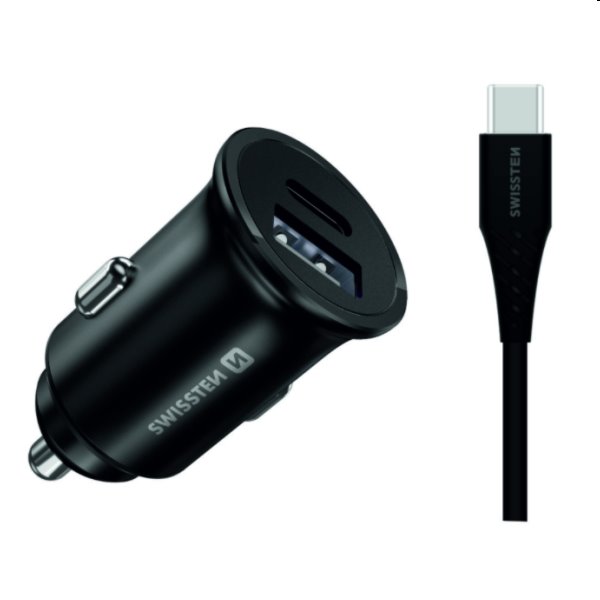 CL adapter Swissten pre Samsung Super Fast Charging 25W + kabel USB-C/USB-C 1,2m, černý