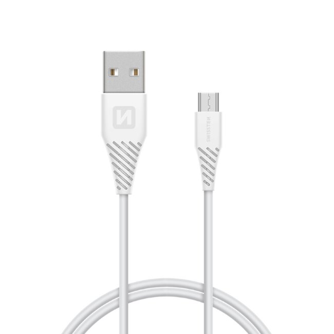 Datový kabel Swissten s prodlouženým Micro-USB konektorem pro odolné telefony, bílý