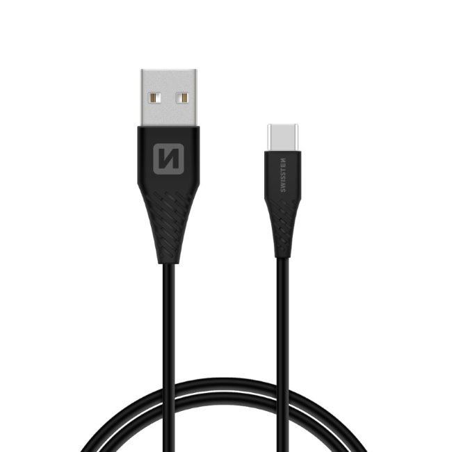 Datový kabel Swissten s prodlouženým USB-C konektorem pro odolné telefony, černý