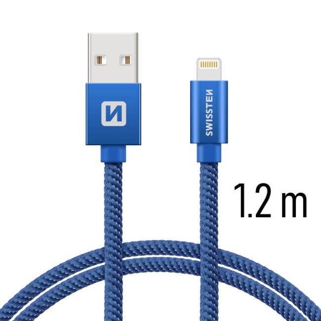 Datový kabel Swissten textilní s Lightning konektorem a podporou rychlonabíjení, Blue
