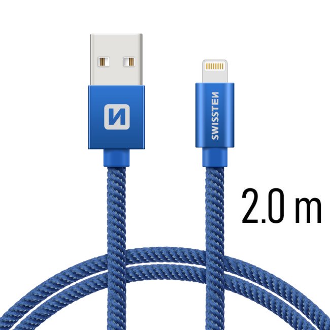 Datový kabel Swissten textilní s Lightning konektorem a podporou rychlonabíjení, Blue