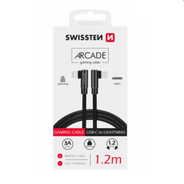 Datový kabel Swissten USB-C/Lightning textilní s podporou rychlonabíjení, černý