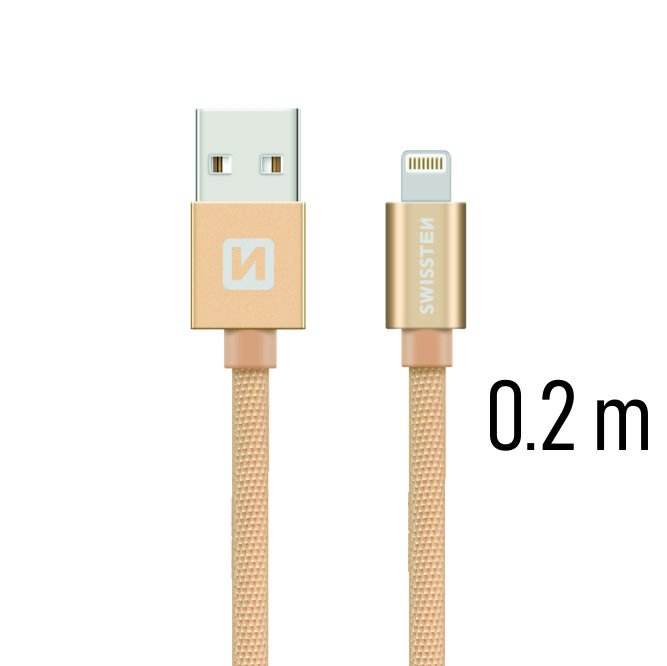 Datový kabel Swissten textilní s Lightning konektorem a podporou rychlonabíjení, Gold