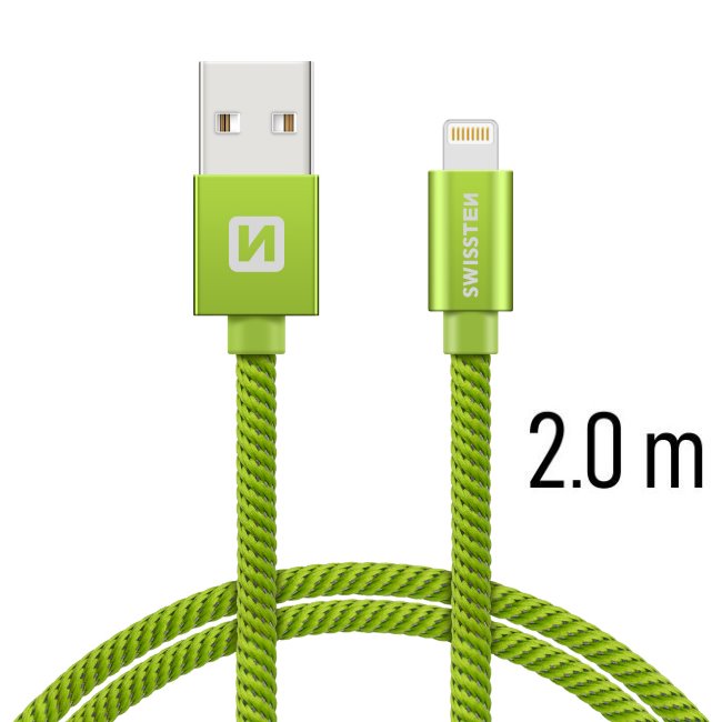 Datový kabel Swissten textilní s Lightning konektorem a podporou rychlonabíjení, Green