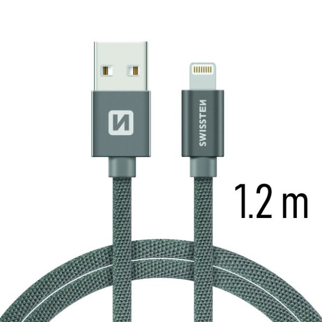 Datový kabel Swissten textilní s Lightning konektorem a podporou rychlonabíjení, Grey