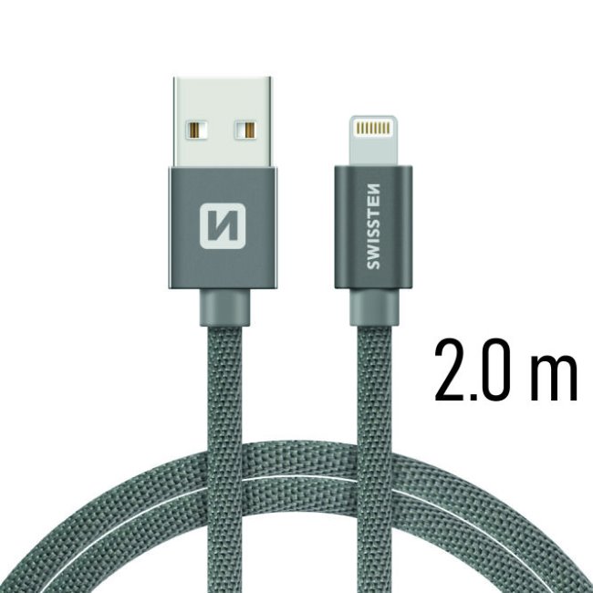 Datový kabel Swissten textilní s Lightning konektorem a podporou rychlonabíjení, Grey