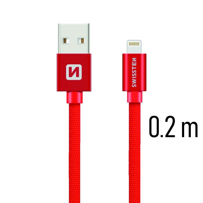 Datový kabel Swissten textilní s Lightning konektorem a podporou rychlonabíjení, Red