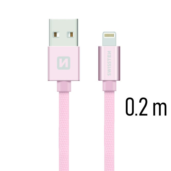 Datový kabel Swissten textilní s Lightning konektorem a podporou rychlonabíjení, Rose Gold