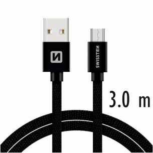 Datový kabel Swissten textilní s Micro-USB konektorem a podporou rychlonabíjení, Black