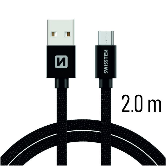 Datový kabel Swissten textilní s Micro-USB konektorem a podporou rychlonabíjení, Black