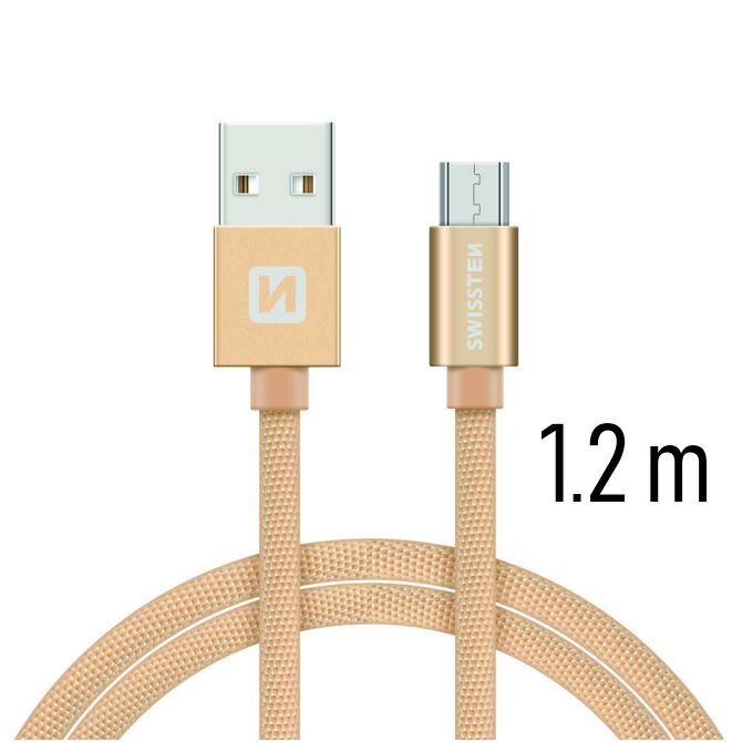 Datový kabel Swissten textilní s Micro-USB konektorem a podporou rychlonabíjení, Gold