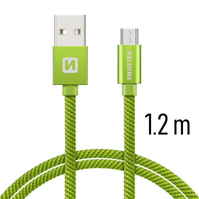 Datový kabel Swissten textilní s Micro-USB konektorem a podporou rychlonabíjení, Green