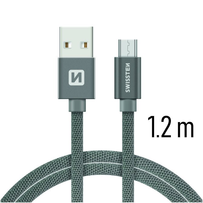 Datový kabel Swissten textilní s Micro-USB konektorem a podporou rychlonabíjení, Grey