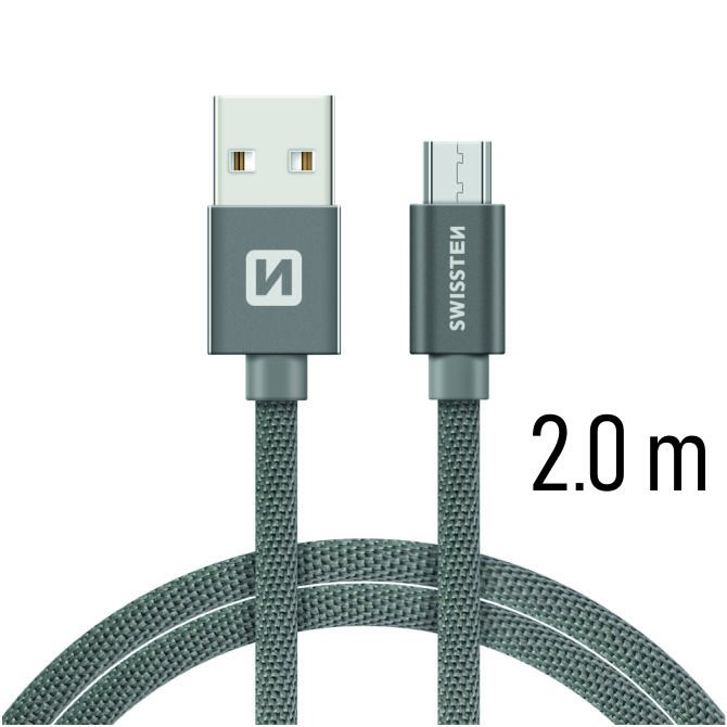 Datový kabel Swissten textilní s Micro-USB konektorem a podporou rychlonabíjení, Grey