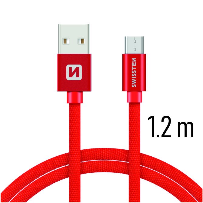 Datový kabel Swissten textilní s Micro-USB konektorem a podporou rychlonabíjení, Red